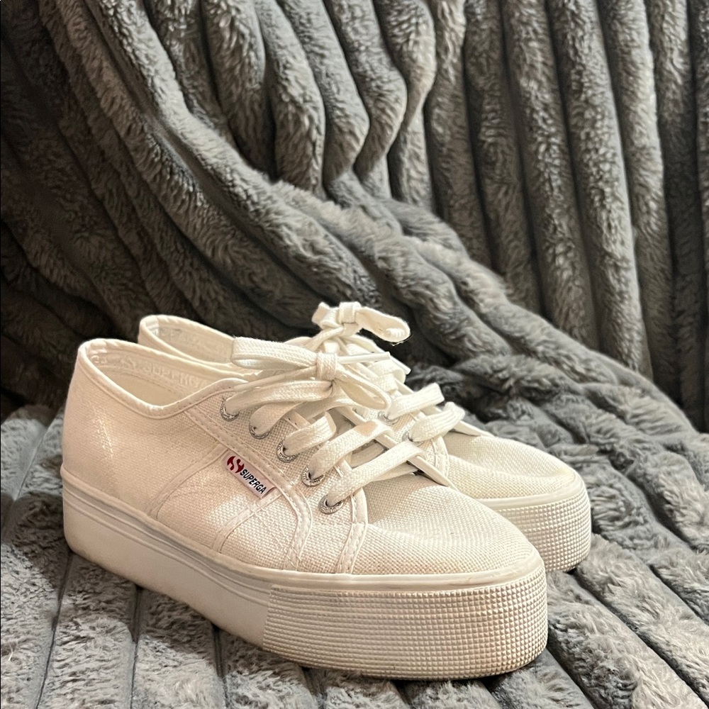 Superga Cream Platform Canvas Sneakers for Women